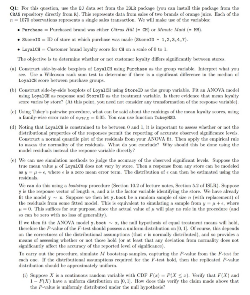  Q1: For this question, use the OJ data set from the