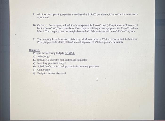 for May. 1. Forecarted sales in units for March, April and May