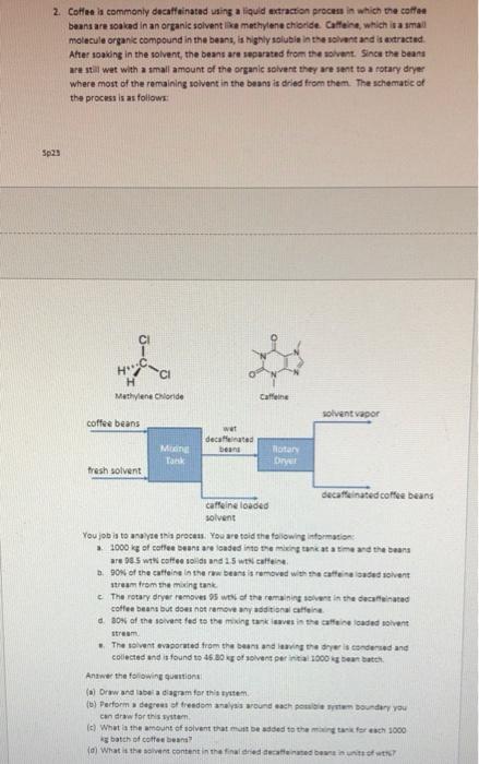  Coffee is commonly decaffeinated using a liquid extraction process in which