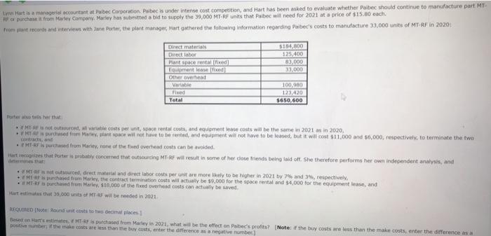 THE ANSWER 2474 DOES NOT WORK Hart is a managerial accountant at