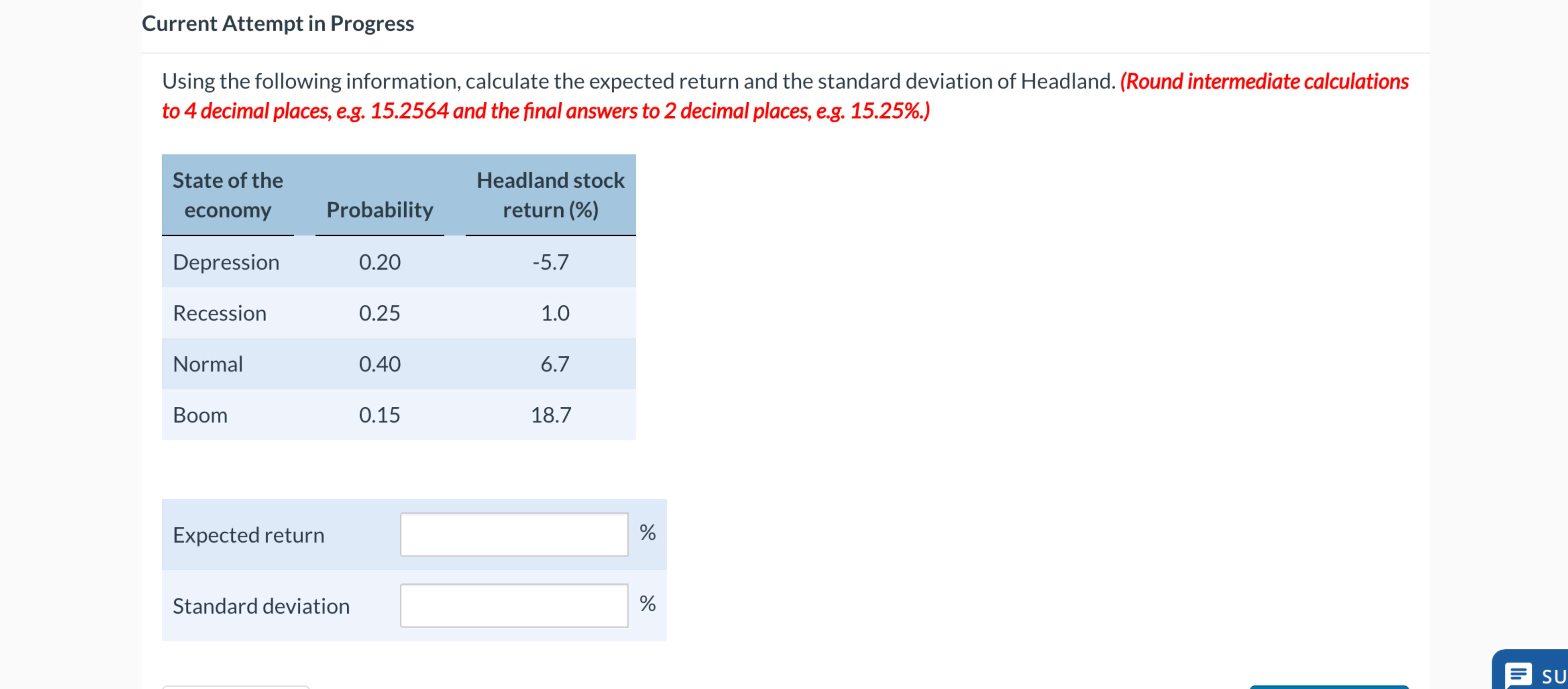  Current Attempt in Progress Using the following information, calculate the expected
