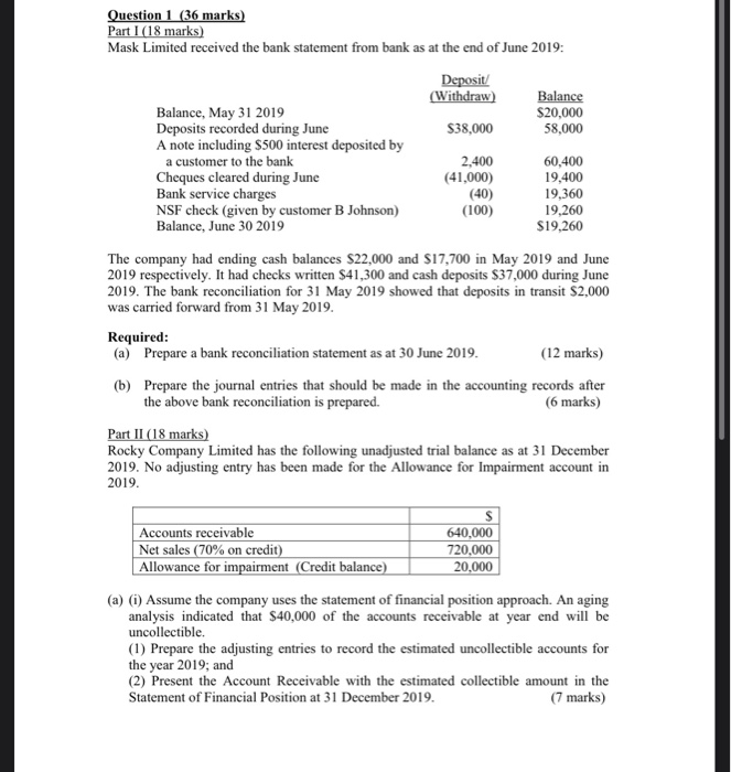  Part 2 Only Question 1 (36 marks) Part I (18 marks)