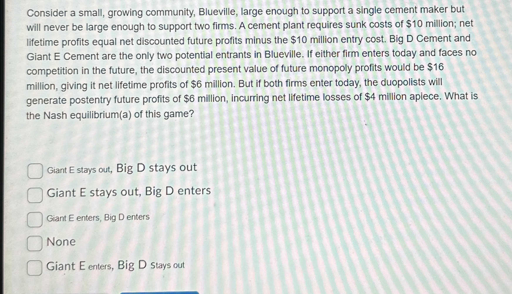  Consider a small, growing community, Blueville, large enough to support a