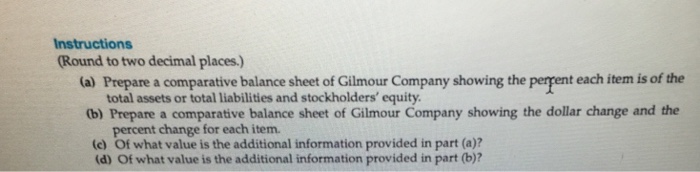comparative balance sheet for Gilmour Company GILMOUR COMPANY COMPARATIVE BALANCE SHEET As