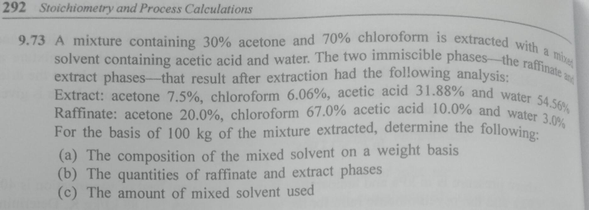  292 Stoichiometry and Process Calculations 9.73 A mixture containing 30% acetone