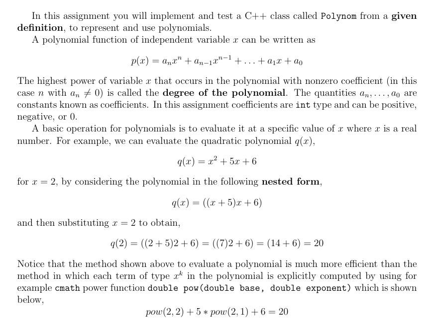  Defination of polynomial class : // IMPORTANT: Do not modify the