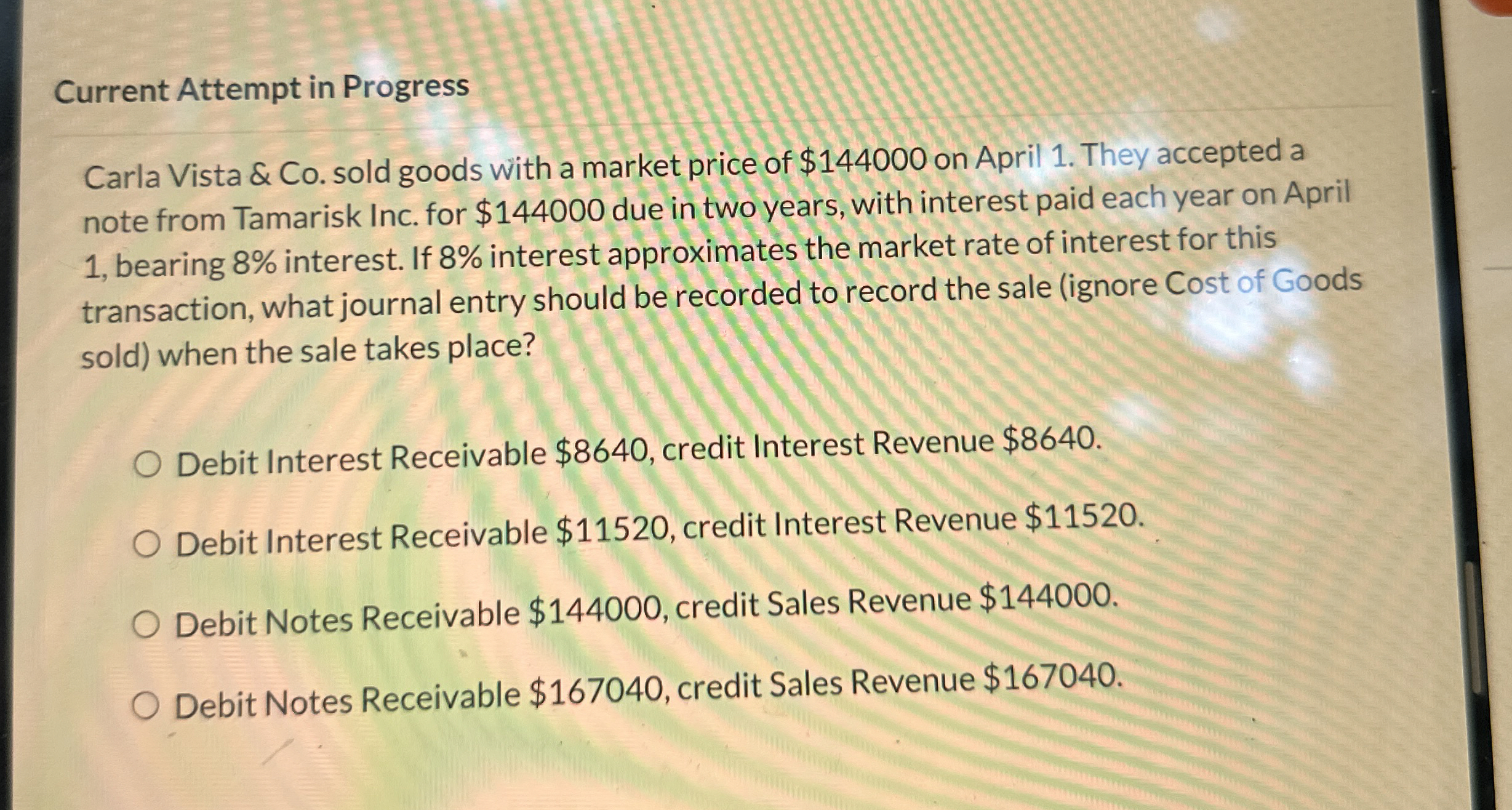  Current Attempt in Progress Carla Vista & Co. sold goods with