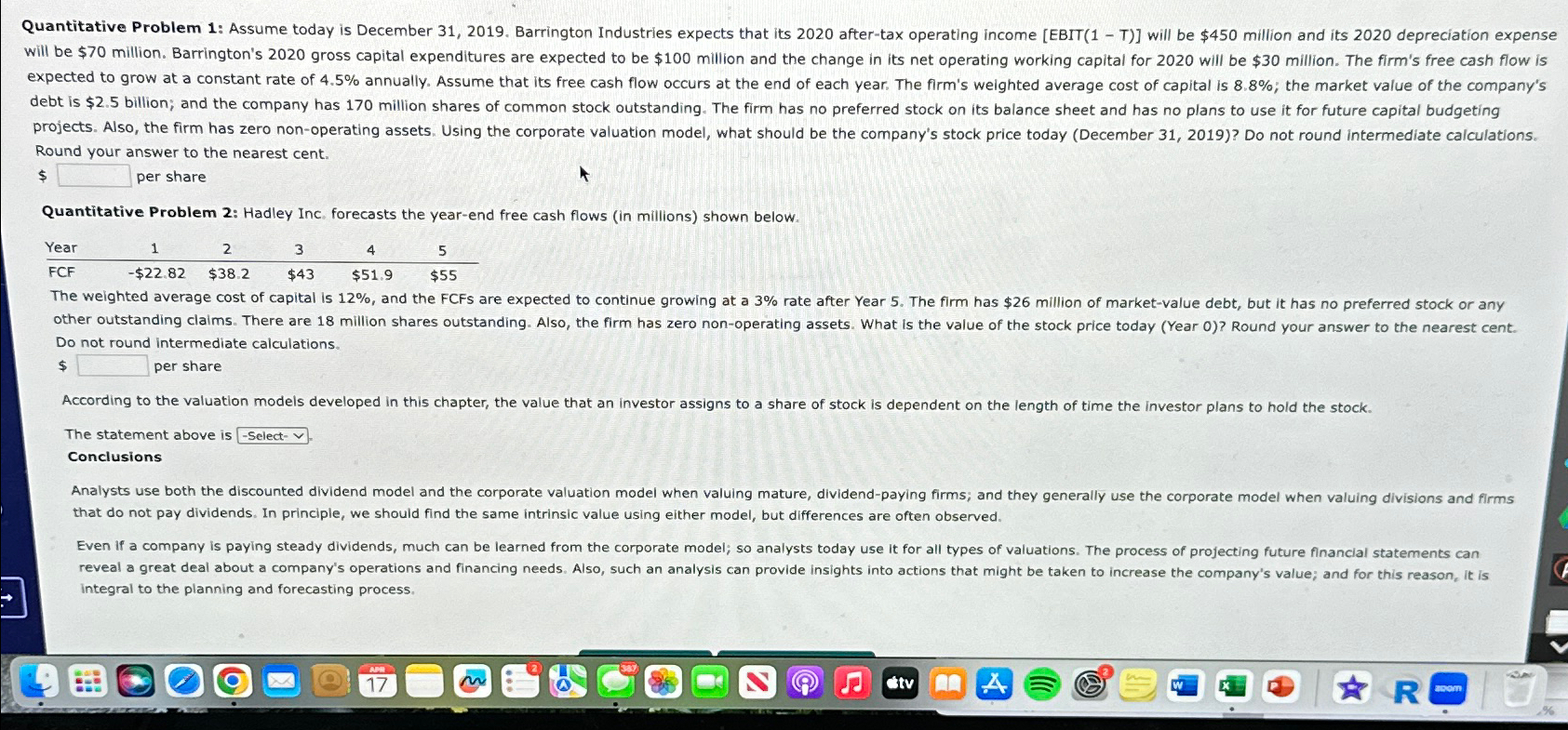  PLEASE HELP ASAP!!! Quantitative Problem 1: Assume today is December 31,2019.
