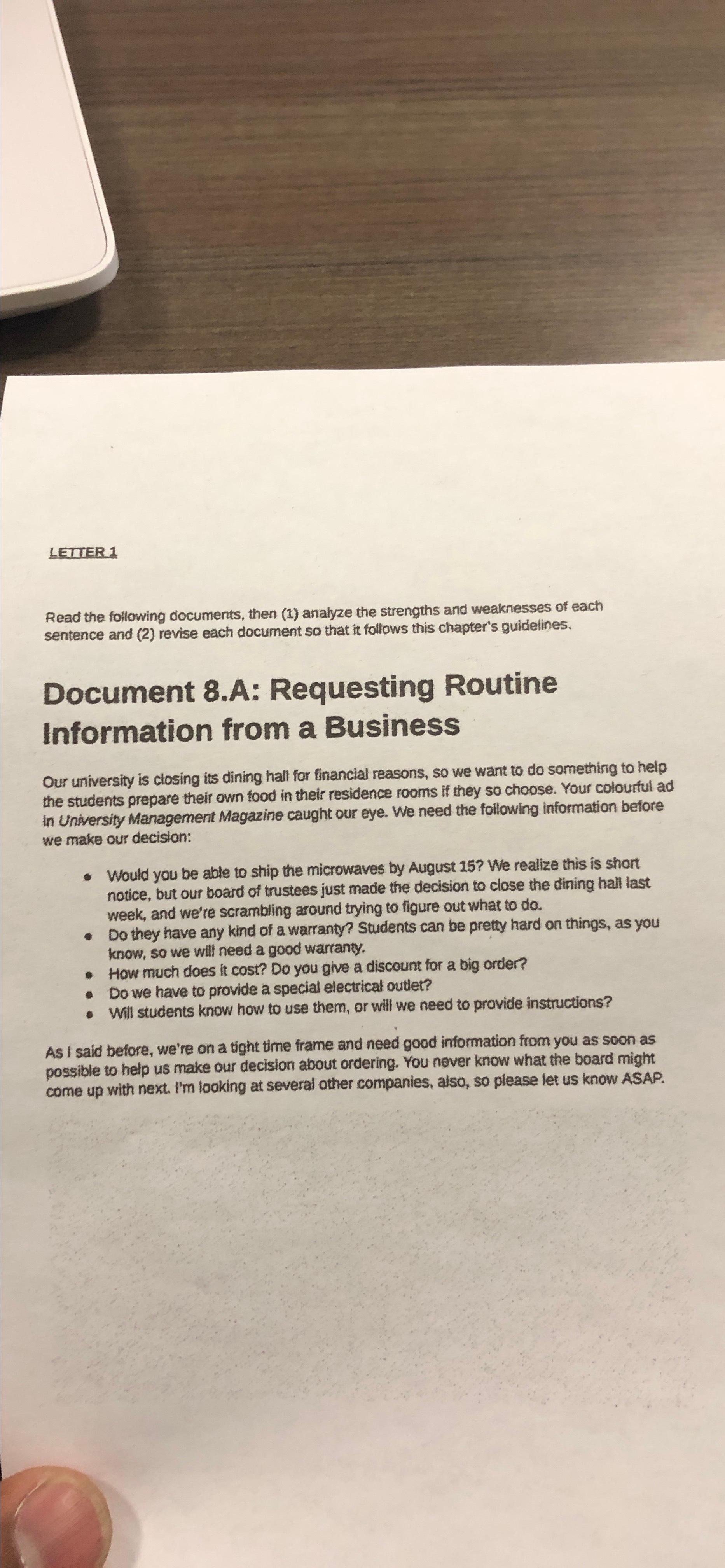  LETIER 1 Read the following documents, then (1) analyze the strengths