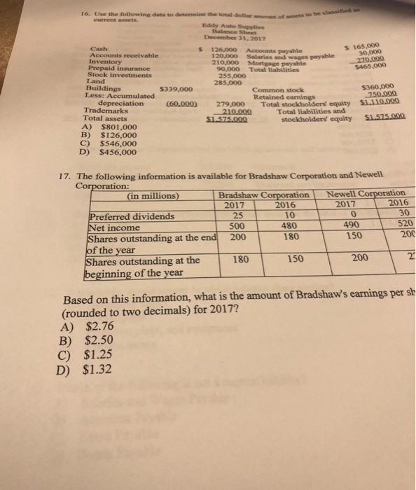  16. Use the following data to determine the total dollar amorant