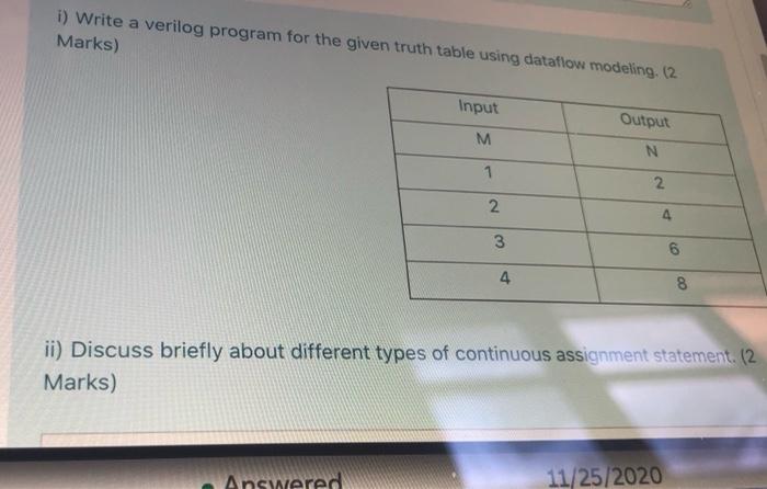  1) Write a verilog program for the given truth table using