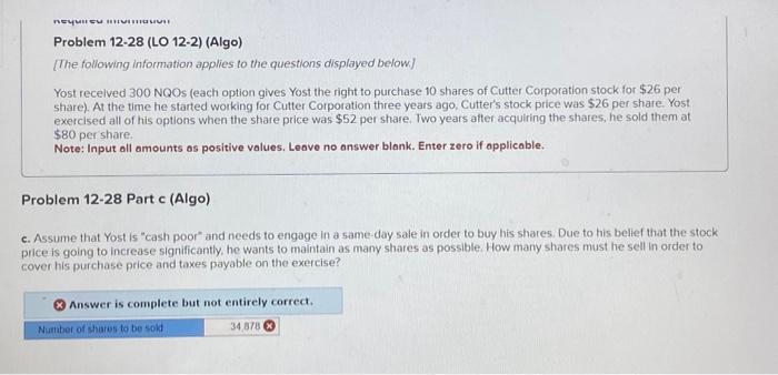Please bold final answer Problem 12-28 (LO 12-2) (Algo) [The following information