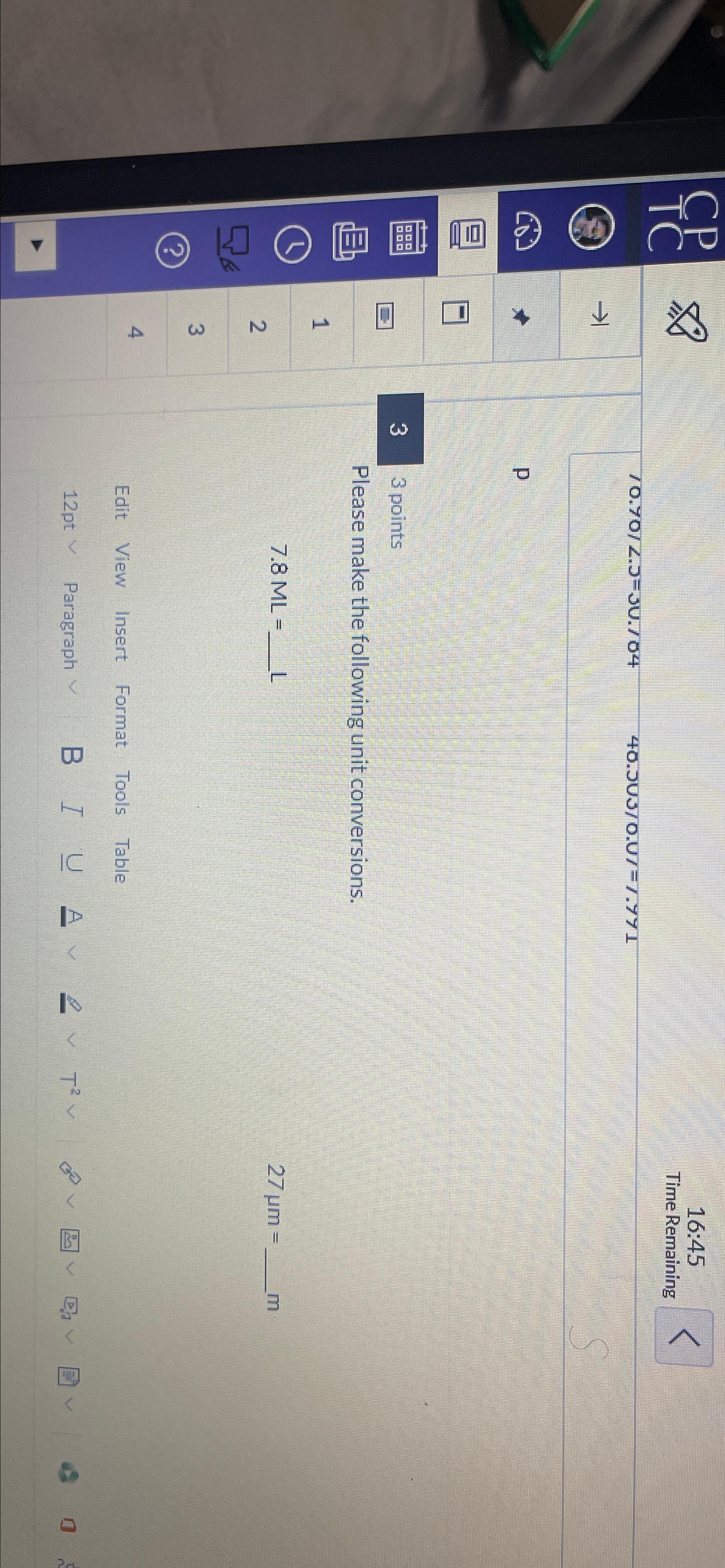  16:45 Time Remaining p 3 3 points Please make the following