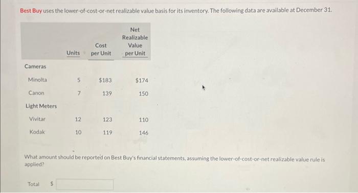 PLEASE HELP!! i will rate your answer!!! Best Buy uses the lower-of-cost-or-net