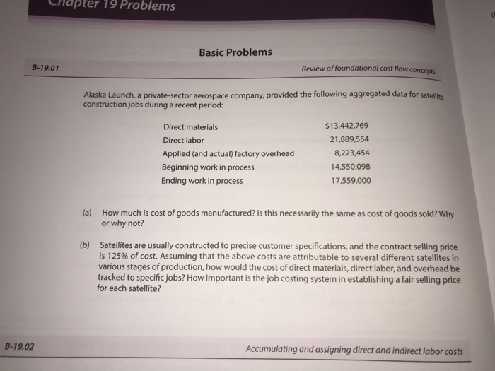  CHapter 19 Problems Basic Problems B-19.01 Review of foundational cost flow