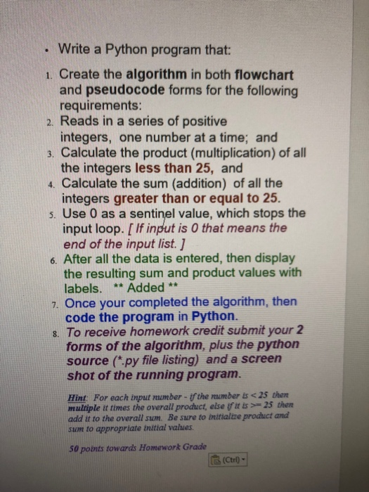  . Write a Python program that: 1. Create the algorithm in