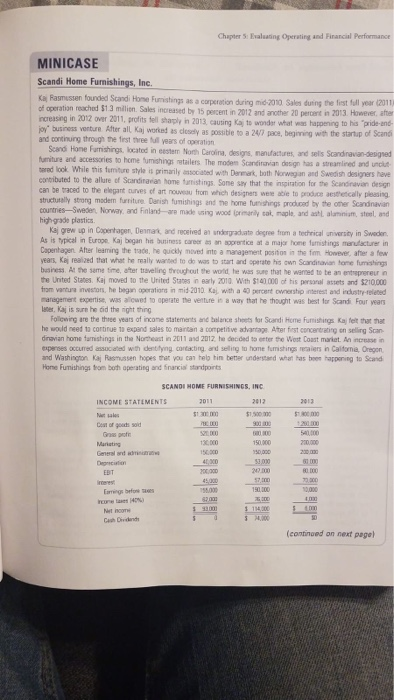 Only Part B please Chapter 5: Evaluating Operating and Financial Performance MINICASE