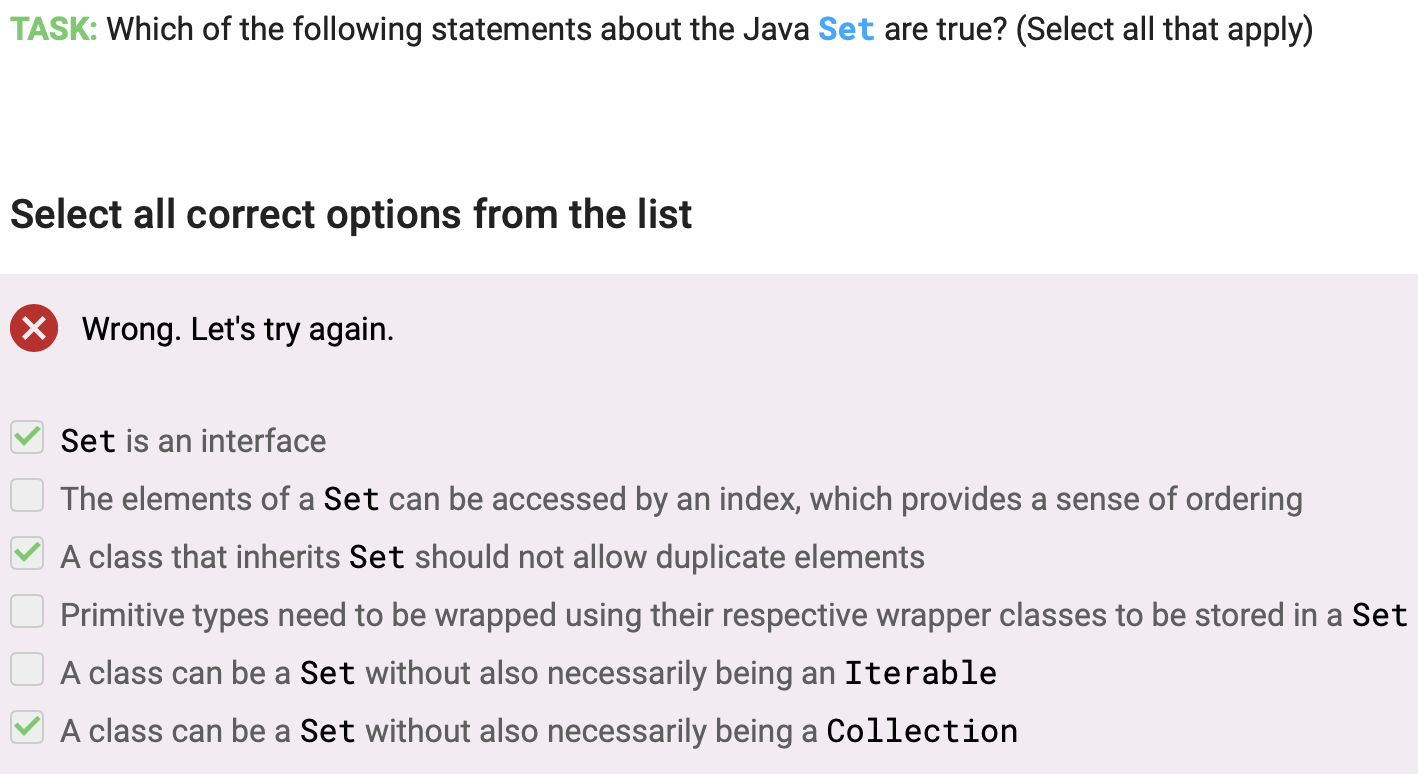 in java TASK: Which of the following statements about the Java Set