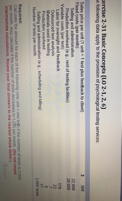  31 Basic Concepts (Lo 2-1 ercise 2- ,2,6) e following data