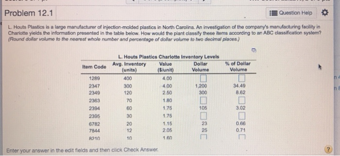 Problem 12.1 Question Help L. Houts Plastics is a large manufacturer