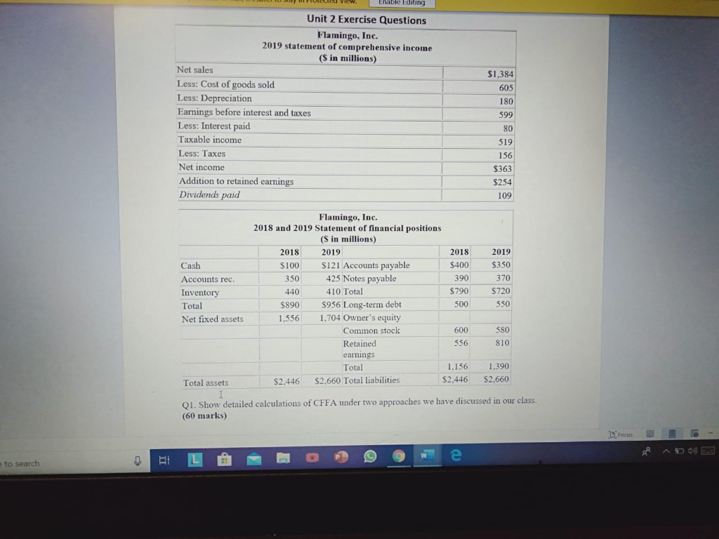 Enable Editing Unit 2 Exercise Questions Flamingo, Inc. 2019 statement of