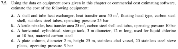 .5. Using the data on equipment costs given in this chapter