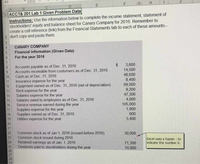  A1 ACCT& 201 Lab 1 Given Problem Datal 2 Instructions: Use
