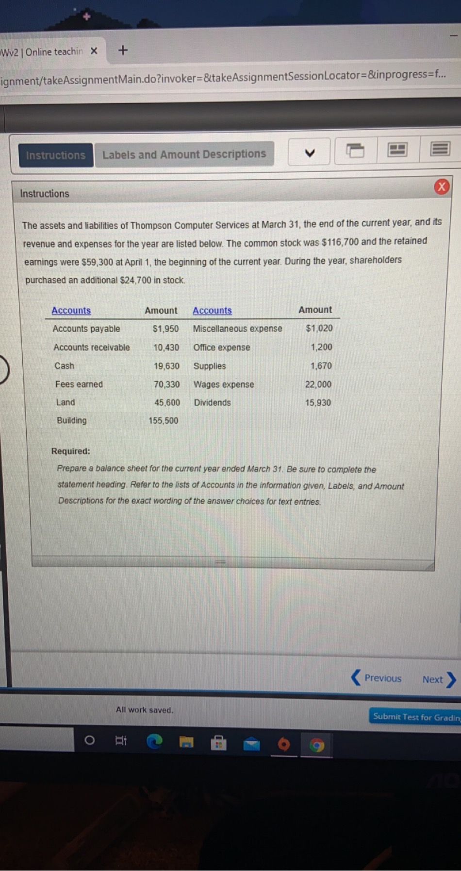  Wv2 | Online teachin x + ignment/takeAssignmentMain.do?invoker=&takeAssignmentSessionLocator=&inprogress=f... Instructions Labels and Amount
