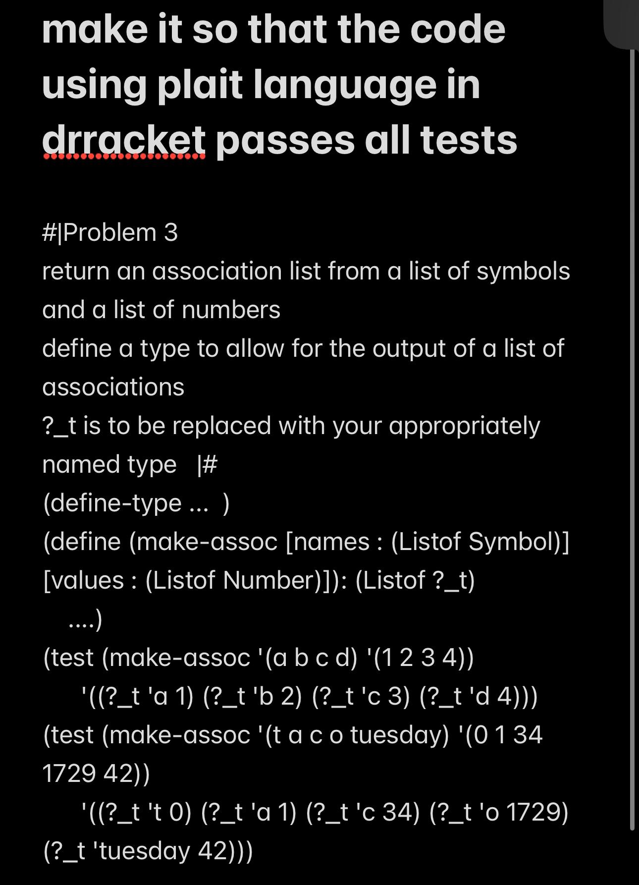  make it so that the code using plait language in drracket