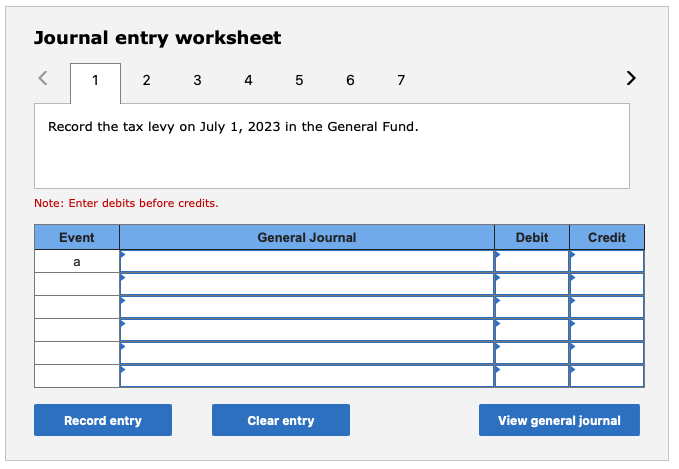 (Algo) Accounting for Property Taxes (LO 4-1) On July 1, 2023, the
