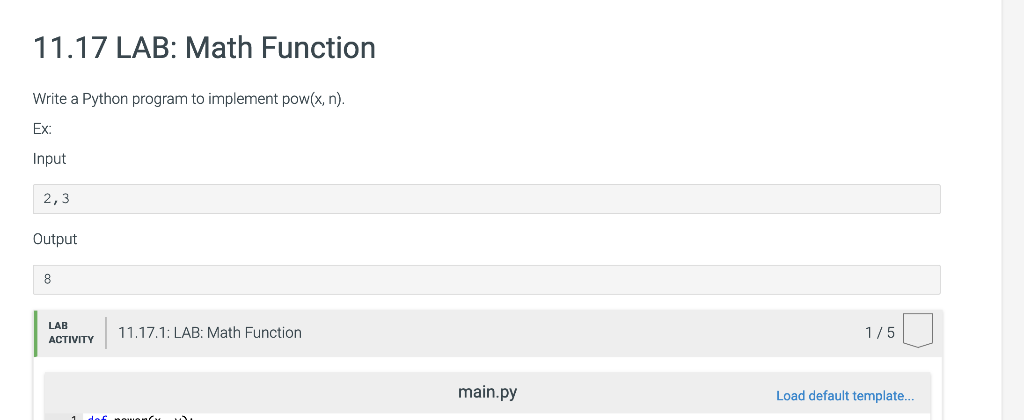  In python please! 11.17 LAB: Math Function Write a Python program