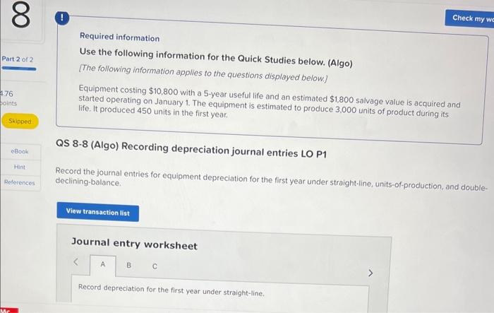  Required information Use the following information for the Quick Studies below.