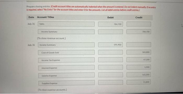 except for income tax expense, at its fiscal year end, July 31,