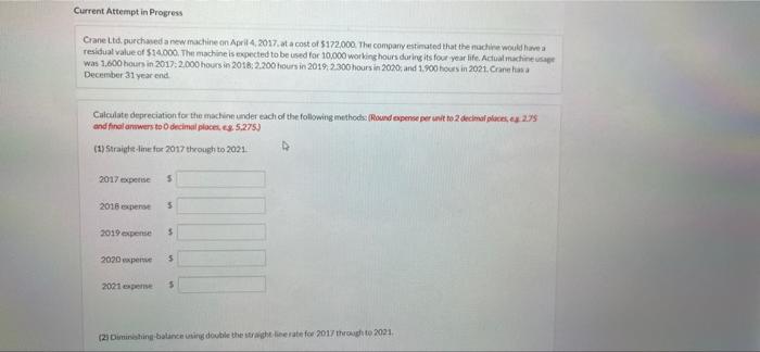  Current Attempt in Progress Crane Ltd purchased a new machine on