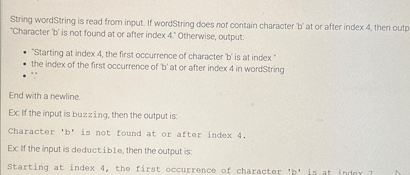  String wordString is read from input. If wordString does not contain