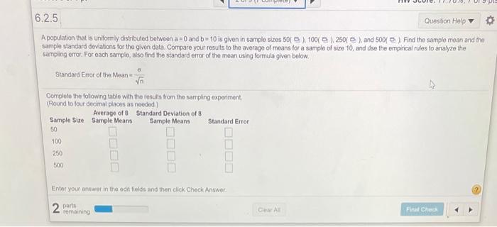  6.2.5 Question Help A population that is uniformly distributed between a