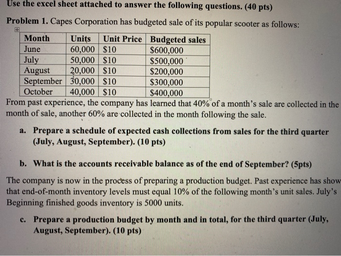 excel question Use the excel sheet attached to answer the following questions.