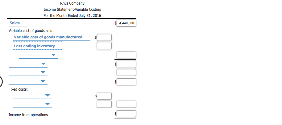 the first month of operations, Rhys Company prepared the following income statement,