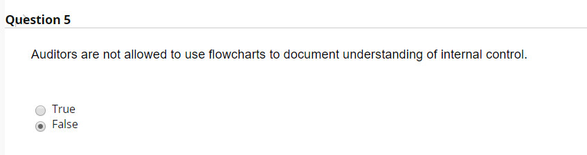 of federal laws. True False Question 5 Auditors are not allowed to