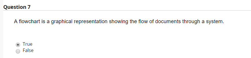 use flowcharts to document understanding of internal control. True False Question 7