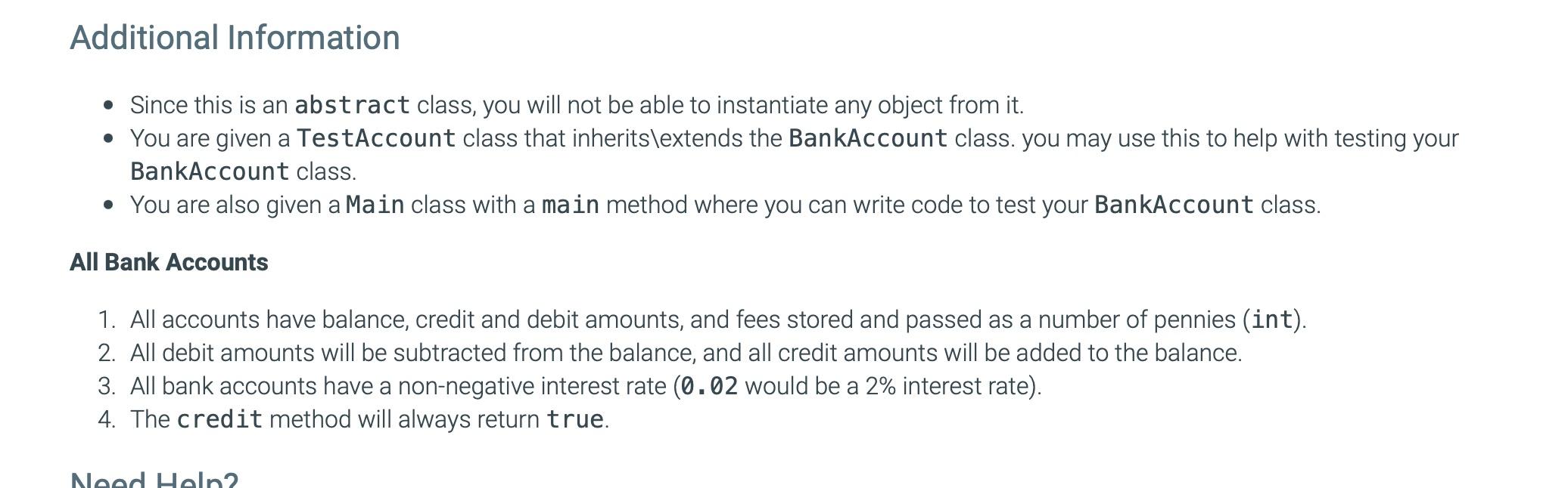 CLass Diagram: BankAccount Structure of the Fields As described by the UML