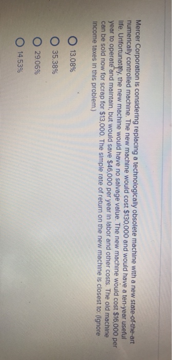  Mercer Corporation is considering replacing a technologically obsolete machine with a