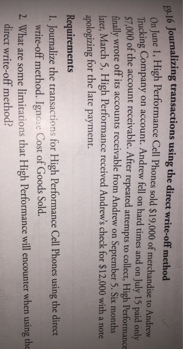  ournalizing transactions using the direct write-off method 16 po une 1,