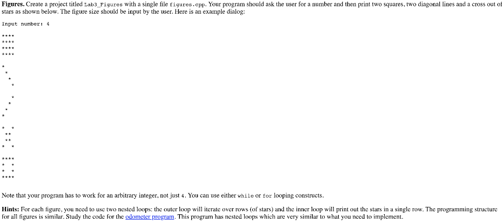 // C++ Figures. Create a project titled Lab3 Figures with a single