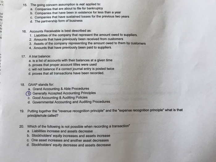  Multiple choice questions! Please help. Thank you:) Gr The going concern