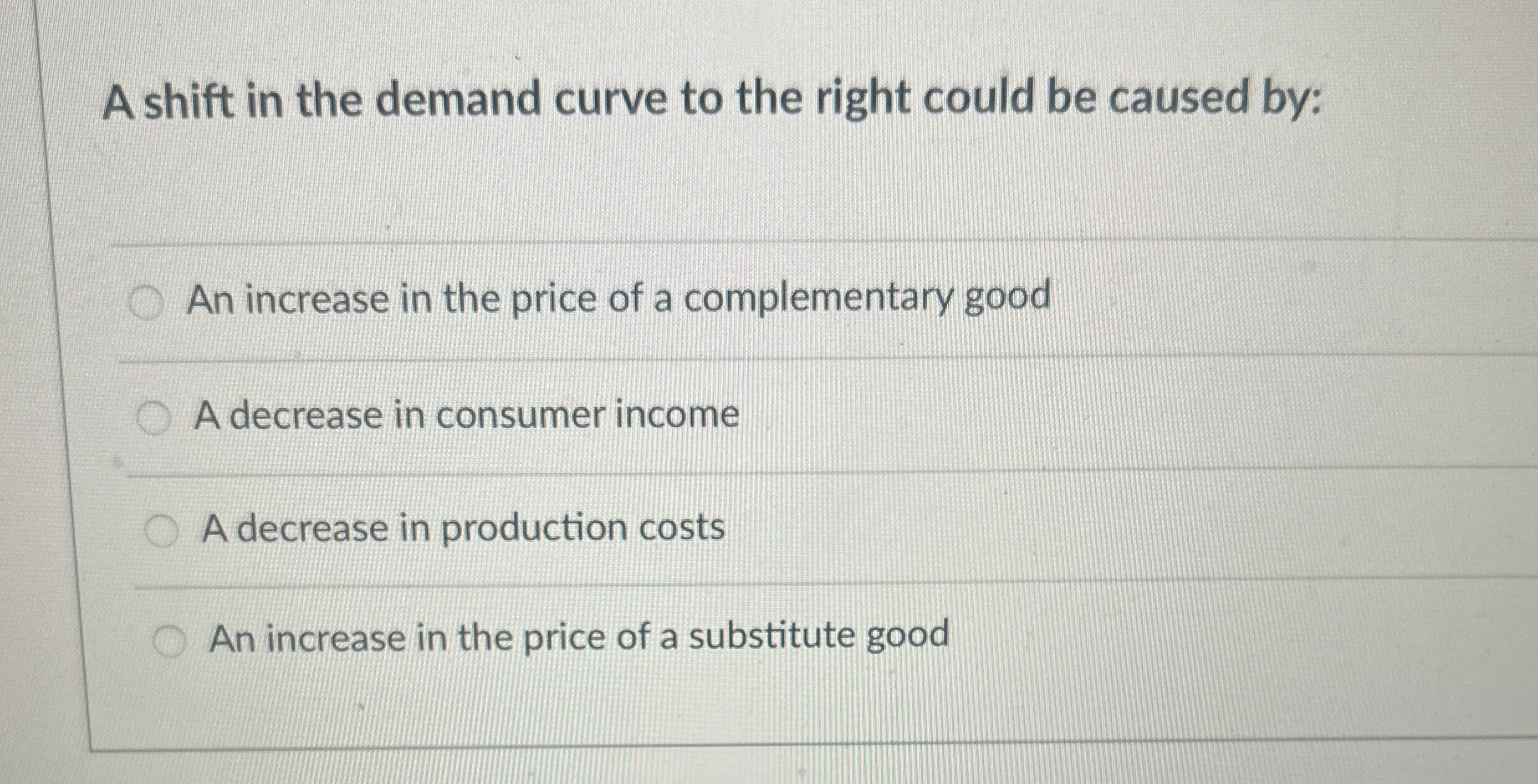  A shift in the demand curve to the right could be