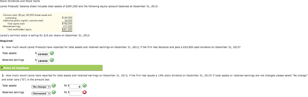  Stock Dividends and Stock Split Lance Products' balance sheet includes total