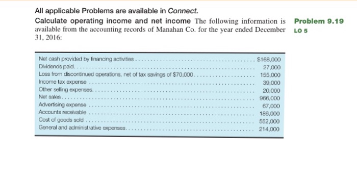  All applicable Problems are available in Connect. Calculate operating income and