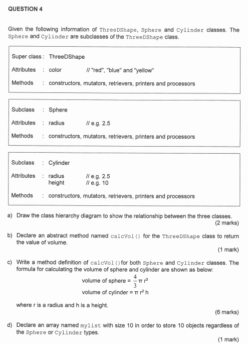 Answer question use object oriented programming in java e) Based on the
