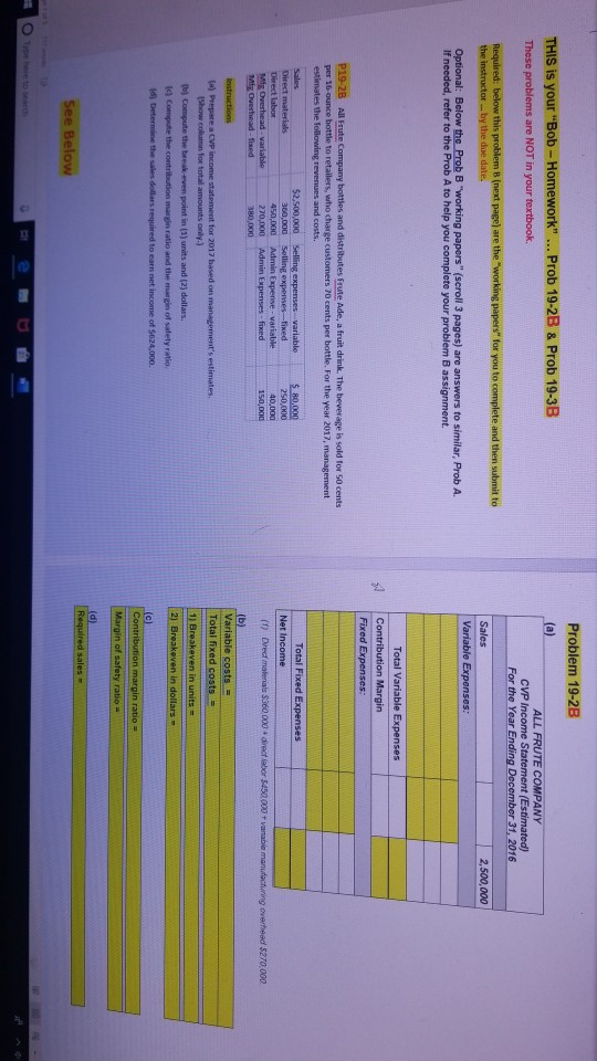 Problem 19-2B THIS is your "Bob Homework" . Prob 19-2B &